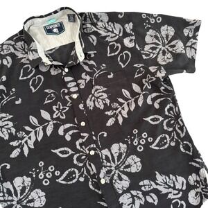 Seapointe XL Black Floral Hibiscus Tropical Short Sleeve Button Down Mens Shirt